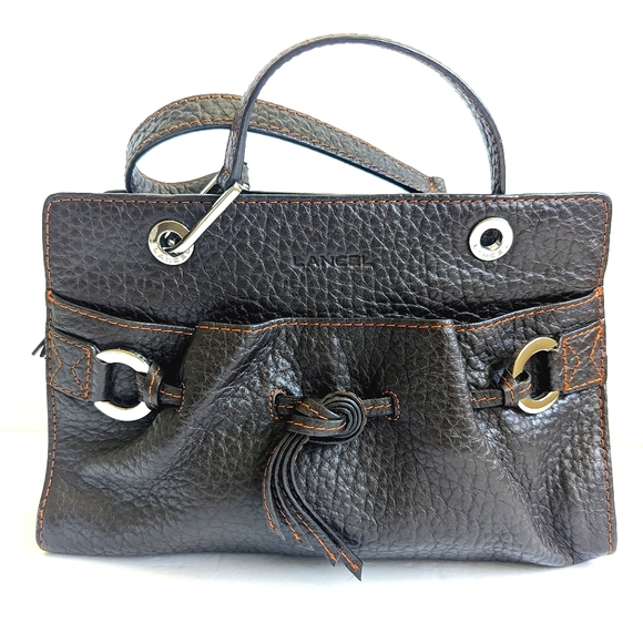 LANCEL Paris Pebbled Leather Handbag Tote 🤎 Chocolate Brown $795 - Picture 1 of 16